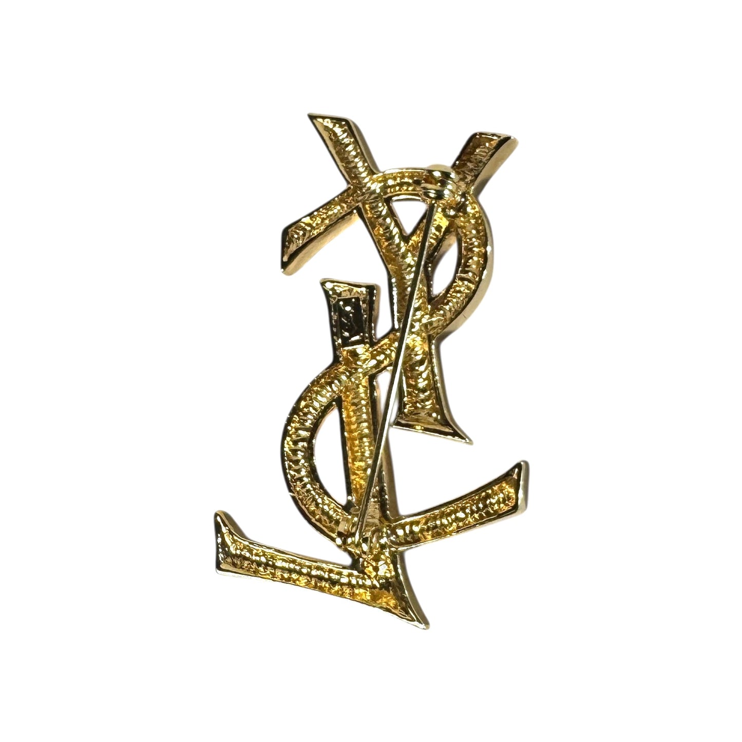 Yves Saint Laurent ヴィンテージ Cassandre Logo Brooch イヴ・サンローラン カサンドラ ロゴ ブローチ ゴールド 5cm