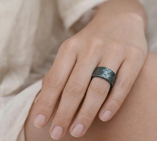 Bottega Veneta Intrecciato Wide Flat Band Ring ボッテガ・ヴェネタ イントレチャート ワイド フラット バンド リング シルバー925 9号