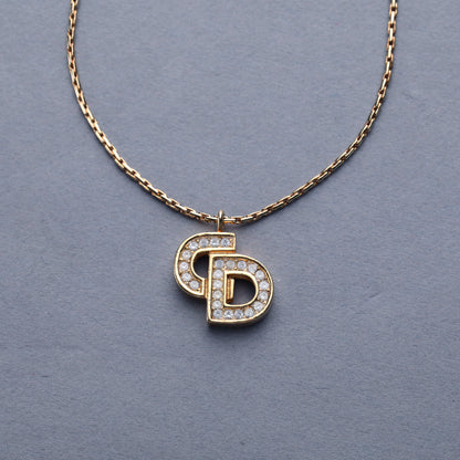 Christian Dior / CD Logo Rhinestone Pendant Necklace