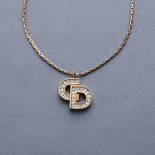 Christian Dior / CD Logo Rhinestone Pendant Necklace