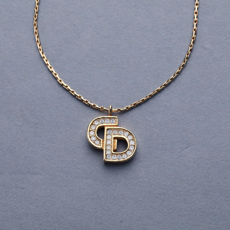 Christian Dior / CD Logo Rhinestone Pendant Necklace