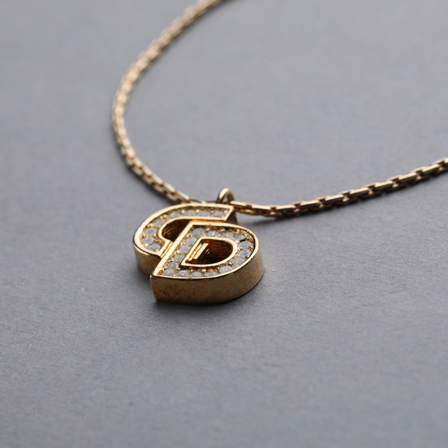 Christian Dior / CD Logo Rhinestone Pendant Necklace