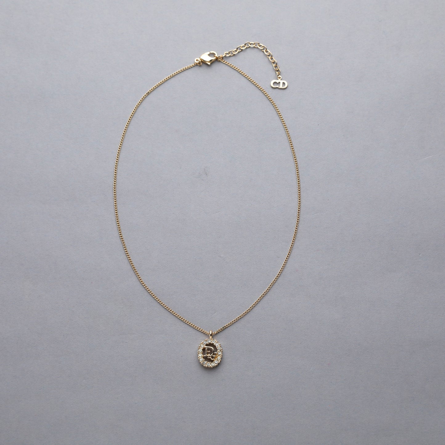 Christian Dior / Logo Rhinestone Pendant Necklace