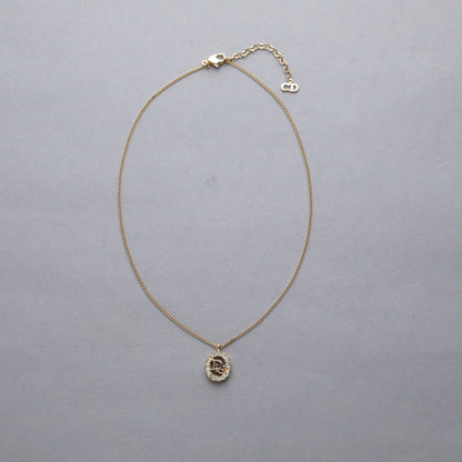 Christian Dior / Logo Rhinestone Pendant Necklace