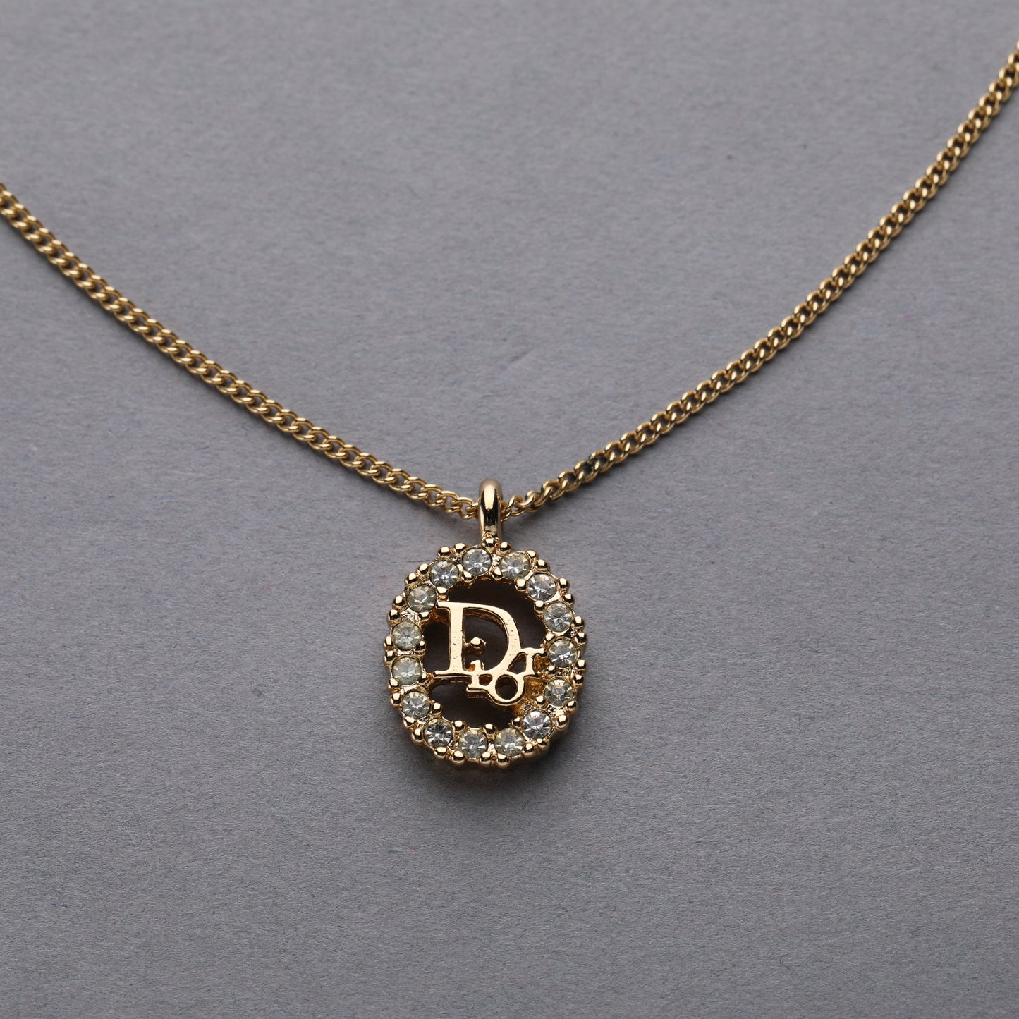 Christian Dior / Logo Rhinestone Pendant Necklace