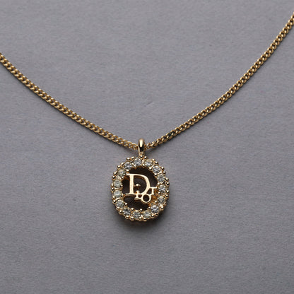 Christian Dior / Logo Rhinestone Pendant Necklace