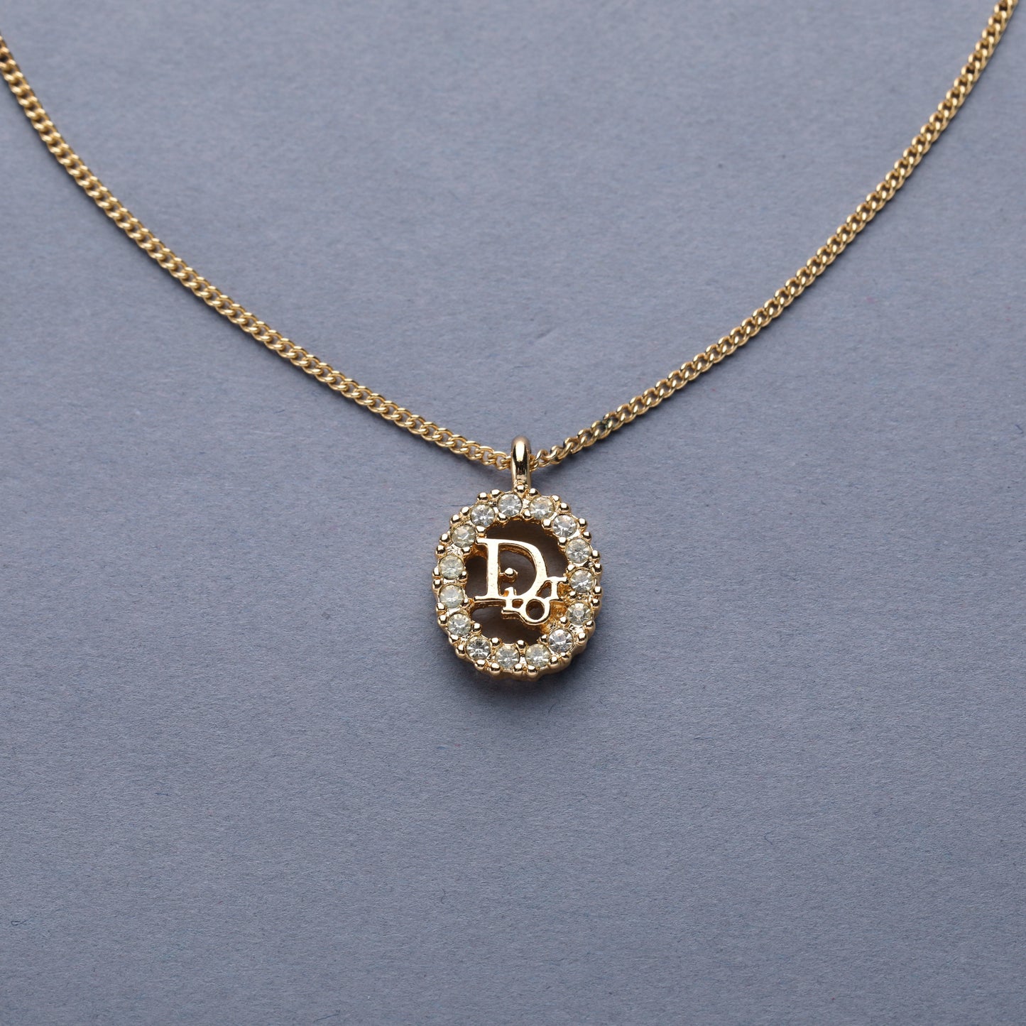 Christian Dior / Logo Rhinestone Pendant Necklace