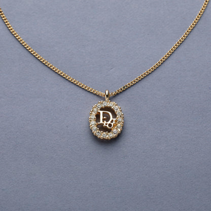 Christian Dior / Logo Rhinestone Pendant Necklace