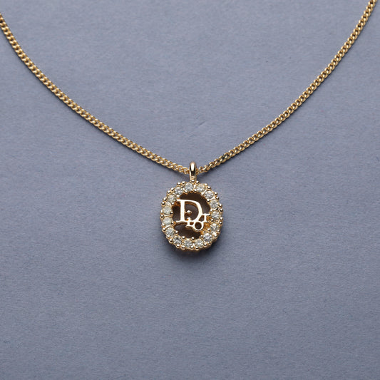 Christian Dior / Logo Rhinestone Pendant Necklace