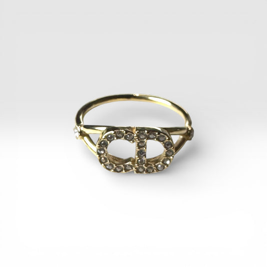 Christian Dior CD Navy Crystal Ring ディオール CD ナビー クリスタル ロゴ リング ゴールド 9号