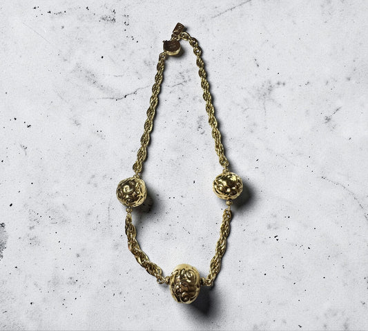 Yves Saint Laurent ヴィンテージ Texture Ball Charm Necklace イヴ・サンローラン テクスチャー ボール チャーム ネックレス ゴールド