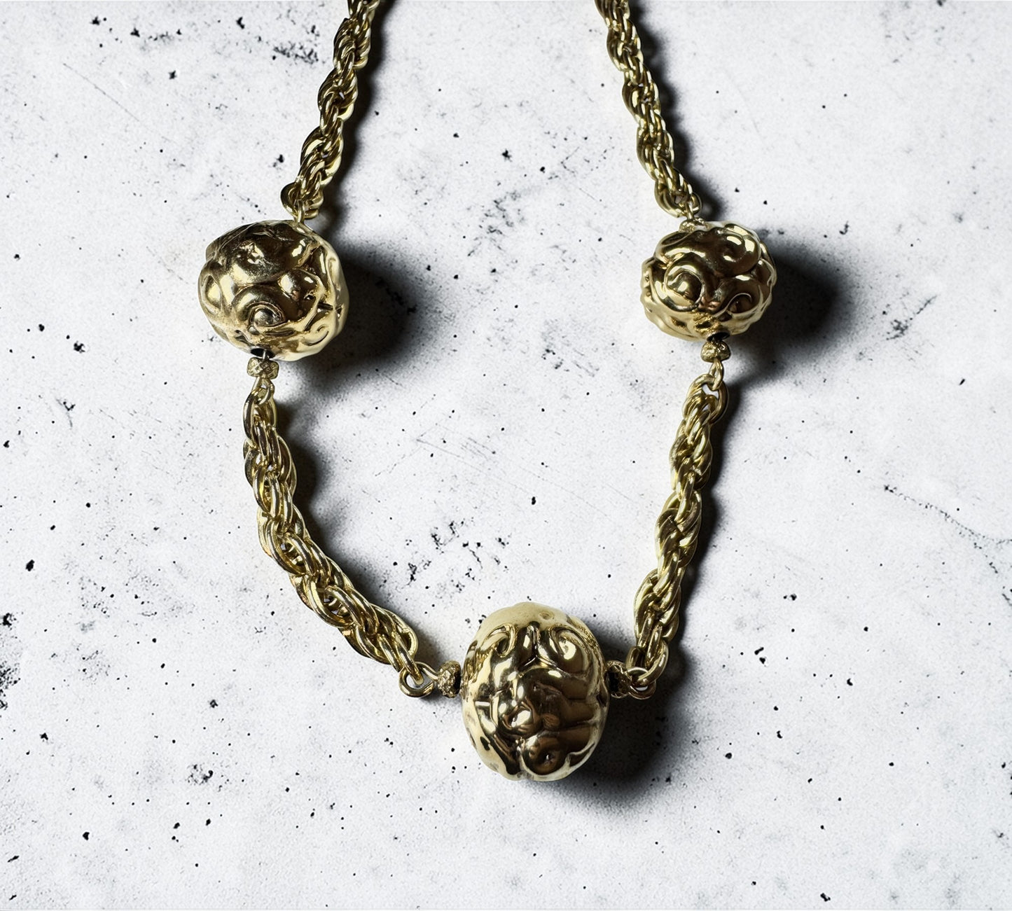 Yves Saint Laurent ヴィンテージ Texture Ball Charm Necklace イヴ・サンローラン テクスチャー ボール チャーム ネックレス ゴールド