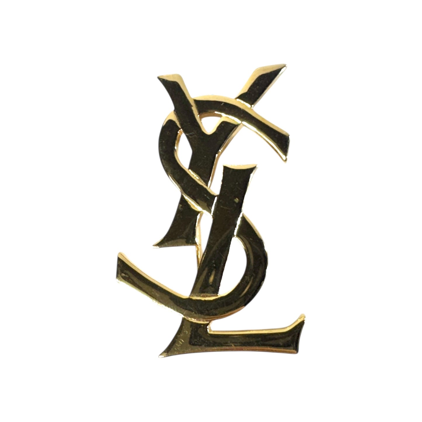 Yves Saint Laurent ヴィンテージ Cassandre Logo Brooch イヴ・サンローラン カサンドラ ロゴ ブローチ ゴールド 5cm
