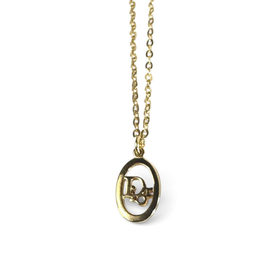 Christian Dior ヴィンテージ Dior Logo Oval Pendant Necklace ディオール ロゴ オーバル ペンダント ネックレス ゴールド